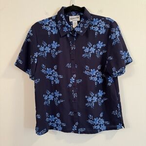 Women’s Pendleton Navy Floral short sleeve button down Shirt size 8